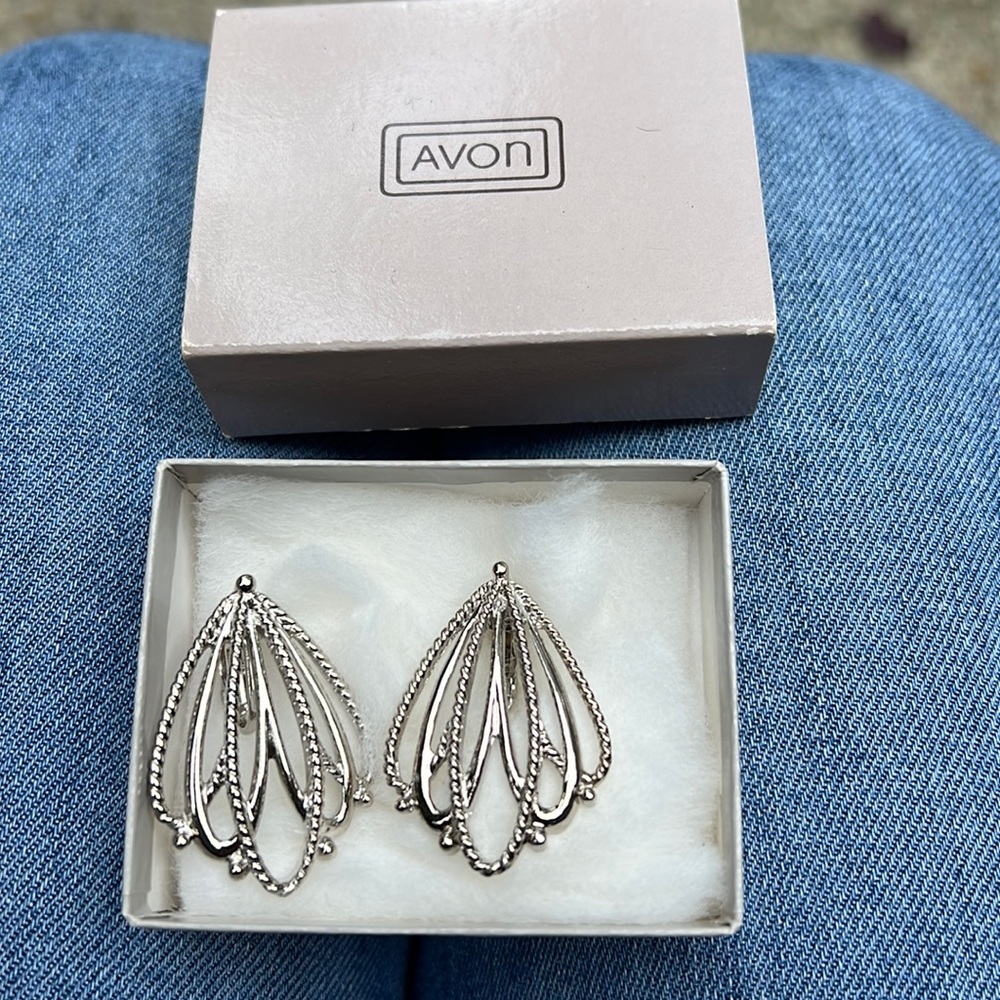 Silver Tone Gilded Mesh Clip Statement earrings Vintage classic art deco retro